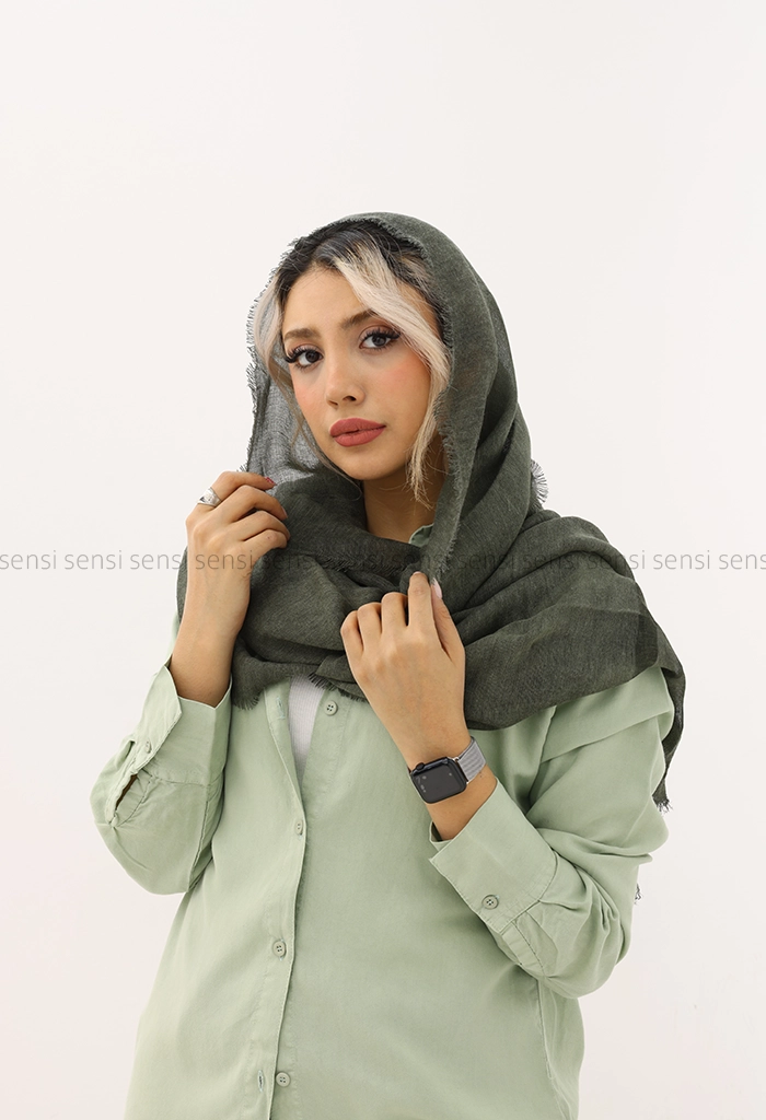 شال نخی لینن لبه ریش کد1004217